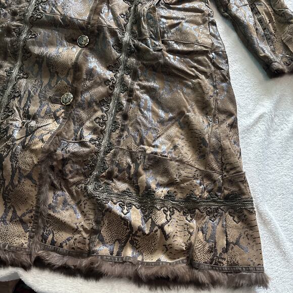 Vintage Talenti Italy Shearling Coat Brown Embossed Leather Fur Trim M-L - Picture 2 of 16